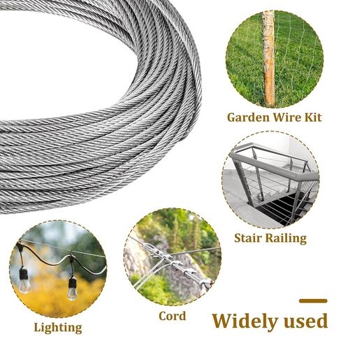 1/8" Stainless Steel Cable 100ft Wire Rope Metal Cable with Loop Sleeve and Steel Thimble 7x7 Strand Core Metal Wire for Deck Railing Stair Handrail Balusters Clothesline in Saudi Arabia