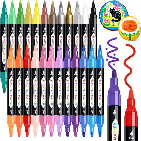 TBC The Best Crafts 24 Colors Dual Tip Acrylic Paint Markers,Waterproof, Non-Toxic, odorless, Suitable for Paper, Pottery, Stones, Backpacks, Glass in Kuwait