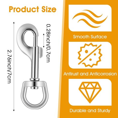 36 قطعة خطافات دوارة، مشبك علم شديد التحمل مقاس 2.76 بوصة، خطافات مشبك ذات طرف واحد، مقود الكلب مشبك متعدد الأغراض لكاميرا سلسلة مفاتيح طوق الحيوانات الأليفة (فضي) in Kuwait