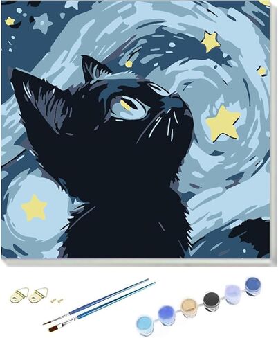 Framed Cat Paint by Numbers Kit for Kids – DIY Painting Set with Canvas, Acrylic Paints & Brushes – Easy Beginner Art Craft for Boys & Girls Ages 5-12 – Ready to Hang（8″ x 8″ / 6 Colors） in Kuwait
