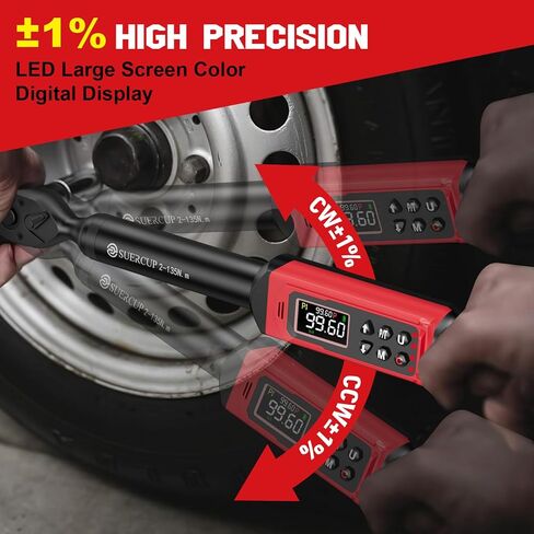 مفتاح عزم الدوران الرقمي SUERCUP 3/8 بوصة (1.5-99.6Ft.Lb/2-135Nm) ±1% دقة مفتاح عزم الدوران الرقمي مع الاهتزاز، الجرس، إخطار LED وخمس وحدات قياس، للدراجات النارية، إصلاح السيارات in Kuwait