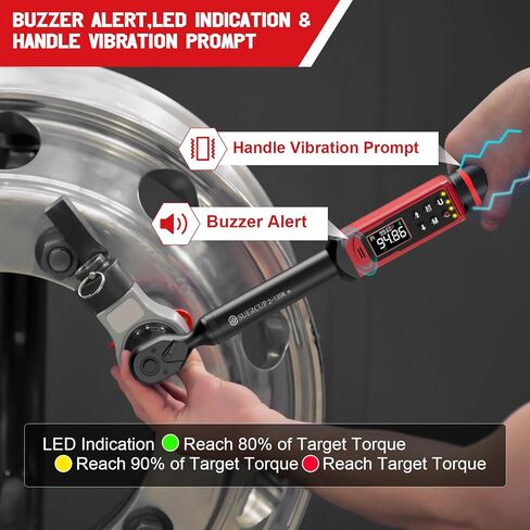 مفتاح عزم الدوران الرقمي SUERCUP 3/8 بوصة (1.5-99.6Ft.Lb/2-135Nm) ±1% دقة مفتاح عزم الدوران الرقمي مع الاهتزاز، الجرس، إخطار LED وخمس وحدات قياس، للدراجات النارية، إصلاح السيارات in Kuwait