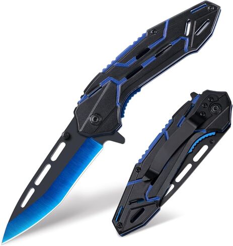 سكين جيب رائع من FUNBRO للرجال، سكين تخييم مع شفرة من الفولاذ المقاوم للصدأ مقاس 3.4 بوصة، سكاكين قابلة للطي EDC مع مشبك للمشي لمسافات طويلة في الهواء الطلق، هدايا للزوج (أزرق) in Kuwait