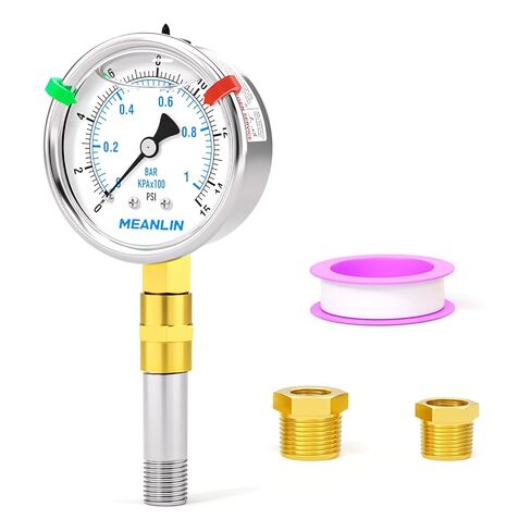 MEANLIN MEASURE 0~15Psi Heater Heavy Liquid Filled Pressure Gauge 1/4" NPT 2.5" FACE DIAL Stainless Steel Lower Mount for Low Pressure Portable Oil Fired Heaters, with Hex Bushing in Saudi Arabia