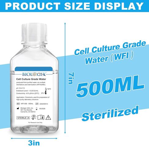 Lab Cell Culture Grade Sterile Water, Endotoxin ＜0.25 EU/mL, 500ml Multiple Distillations & Sterilization, USP Grade Solutions in Laboratories in Saudi Arabia