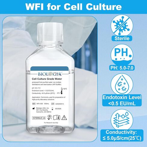 Lab Cell Culture Grade Sterile Water, Endotoxin ＜0.25 EU/mL, 500ml Multiple Distillations & Sterilization, USP Grade Solutions in Laboratories in Saudi Arabia