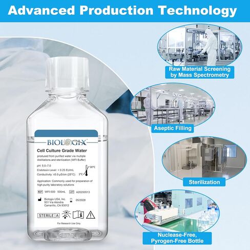 Lab Cell Culture Grade Sterile Water, Endotoxin ＜0.25 EU/mL, 500ml Multiple Distillations & Sterilization, USP Grade Solutions in Laboratories in Saudi Arabia
