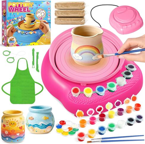 Pottery Wheel for Kids-مجموعة طلاء DIY Pottery كاملة للأعمار من 8 إلى 12 مبتدئين مع 4 حزم وأدوات الطين الجفاف ، وموازم الفنون والحرف ، وهدية عيد ميلاد للبنين الفتيات 6+ سنوات (الأزرق) in Kuwait