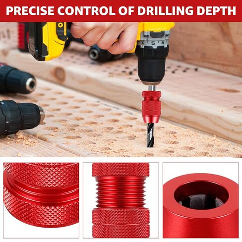 2 Pcs Drill Depth Stop Collar Set, Adjustable Aluminum Drill Bit Stopper with Protective Nylon Inner Ring, Fits 5/64"-7/16" Bits, Precision Depth Controller for Woodworking & Plastics in Kuwait