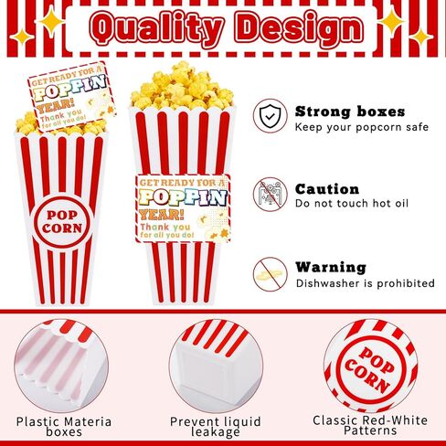 24 عبوة من حاويات الفشار البلاستيكية هدية نهاية العام، دلاء أكواب كلاسيكية مخططة باللونين الأحمر والأبيض مع بطاقات، وصناديق الفشار البلاستيكية القابلة لإعادة الاستخدام لمستلزمات الأفلام الليلية، وحفلات التخرج المدرسية in Kuwait