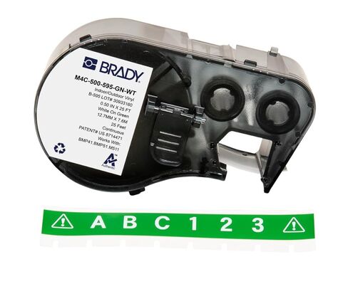 Brady Authentic (M4C-500-595-GN-WT) All-Weather Permanent Adhesive Vinyl Labels 0.5 in W x 25ft White on Green. for use with BMP41, BMP51, M410, M510, and M511 Label Printers. in Saudi Arabia