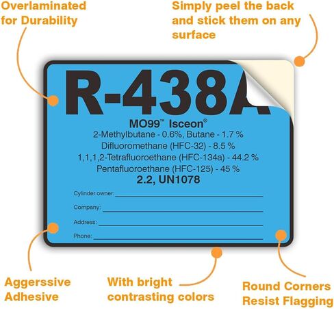 R438A HVAC/R Labels R-438A Color Coded Refrigerant ID Labels Cerification Tag Stickers identifier 20 Pack in Kuwait