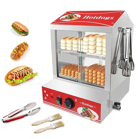 29 QT Hot Dog Steamer with Bun Warmer - Electric Steaming Machine 2-Tier Capacity for 175 Hot Dogs & 40 Buns, Visible Glass Slide Doors for Commercial Home Use in Saudi Arabia
