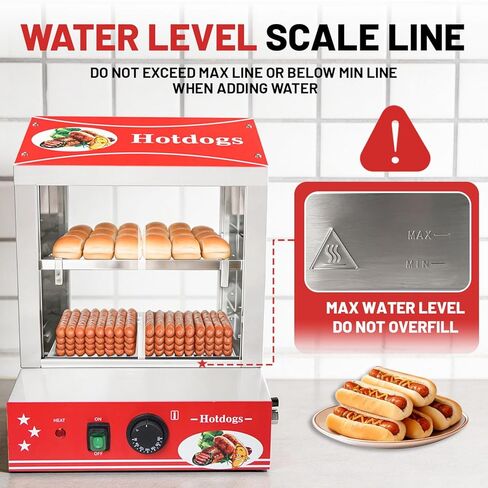 29 QT Hot Dog Steamer with Bun Warmer - Electric Steaming Machine 2-Tier Capacity for 175 Hot Dogs & 40 Buns, Visible Glass Slide Doors for Commercial Home Use in Saudi Arabia