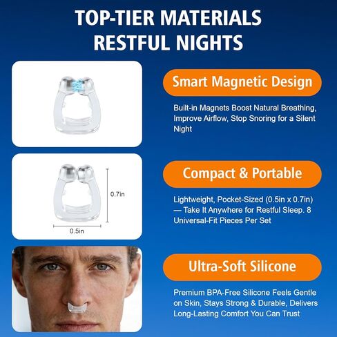 أجهزة مكافحة الشخير، مشبك أنف مغناطيسي من السيليكون لمكافحة الشخير، شريط أنف للشخير مع مغناطيس قابل للتعديل، شريط أنف مغناطيسي، إيقاف الشخير للرجال والنساء، 8 قطع in Kuwait