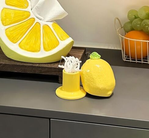 123Arts الليمون السيراميك علبة أعواد الأسنان حامل أعواد الأسنان المنظم القطن مسحة تخزين جرة مع غطاء in Kuwait