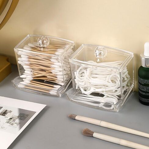 Qtip Holder Dispenser Big Clear Bathroom Organizer Accessories Decor with Spherical Lid, Storage Box for Cotton Swabs Toothpicks Dental Floss, Bathroom Vanity Closet Desk Storage in Saudi Arabia