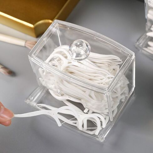 Qtip Holder Dispenser Big Clear Bathroom Organizer Accessories Decor with Spherical Lid, Storage Box for Cotton Swabs Toothpicks Dental Floss, Bathroom Vanity Closet Desk Storage in Saudi Arabia