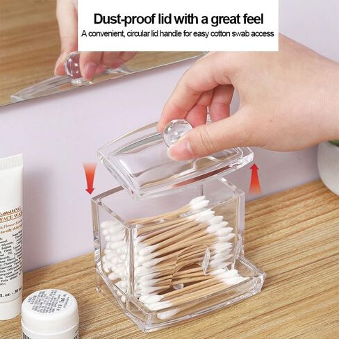 Qtip Holder Dispenser Big Clear Bathroom Organizer Accessories Decor with Spherical Lid, Storage Box for Cotton Swabs Toothpicks Dental Floss, Bathroom Vanity Closet Desk Storage in Saudi Arabia