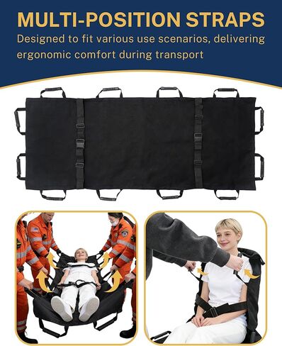 نقالة نقل محمولة مع 12 مقبضًا مطاطيًا وحقيبة حمل - قابلة للطي للمريض في حالات الطوارئ ومحرك للحيوانات للإسعافات الأولية للإنقاذ، سعة 400 رطل، مثالية للمنزل والمستشفيات والاستخدام الخارجي (أسود) in Kuwait