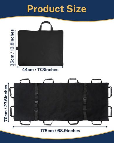 نقالة نقل محمولة مع 12 مقبضًا مطاطيًا وحقيبة حمل - قابلة للطي للمريض في حالات الطوارئ ومحرك للحيوانات للإسعافات الأولية للإنقاذ، سعة 400 رطل، مثالية للمنزل والمستشفيات والاستخدام الخارجي (أسود) in Kuwait