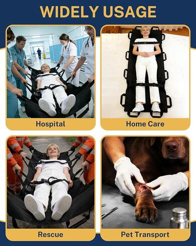 نقالة نقل محمولة مع 12 مقبضًا مطاطيًا وحقيبة حمل - قابلة للطي للمريض في حالات الطوارئ ومحرك للحيوانات للإسعافات الأولية للإنقاذ، سعة 400 رطل، مثالية للمنزل والمستشفيات والاستخدام الخارجي (أسود) in Kuwait