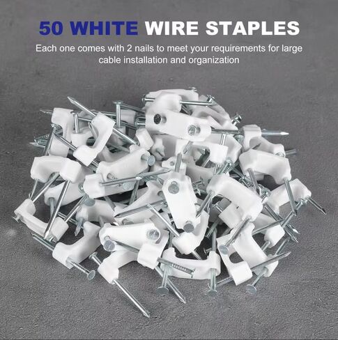 FINEFIX ½ White Plastic Wire Staples Secure 14/2, 12/2, 10/2, NM Electrical Wires – Durable Insulated Design, 50 Pcs per Bottle Secure & Durable Electrical Wire Fastening Solution in Saudi Arabia