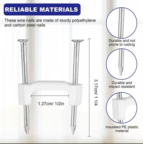 FINEFIX ½ White Plastic Wire Staples Secure 14/2, 12/2, 10/2, NM Electrical Wires – Durable Insulated Design, 50 Pcs per Bottle Secure & Durable Electrical Wire Fastening Solution in Saudi Arabia