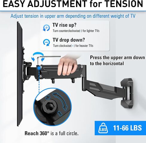 MOUNTUP Height Adjustable TV Wall Mount, TV Mount for Most 26-55 Inch TVs, Gas Spring Full Motion TV Wall Mount Bracket, Swivel Tilt Single Articulating Arm, Fits Max VESA 400x400mm, 11-66 lbs MU0037 in Kuwait