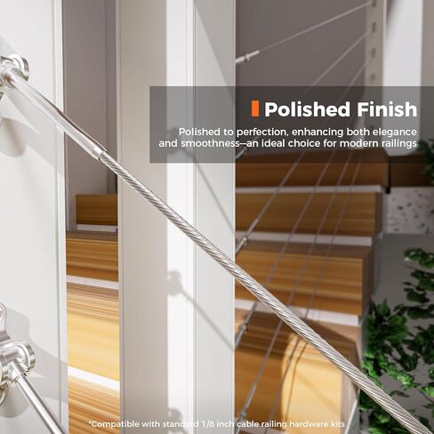 WAYSKA 1/8 "كابل من الفولاذ المقاوم للصدأ بطول 1000 قدم، T316 كابل سلكي من الدرجة البحرية مع قاطع لسور سطح السفينة، وسياج الشرفة، والدرابزينات، وبناء 1 × 19 ضفيرة in Kuwait