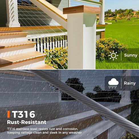 WAYSKA 1/8 "كابل من الفولاذ المقاوم للصدأ بطول 1000 قدم، T316 كابل سلكي من الدرجة البحرية مع قاطع لسور سطح السفينة، وسياج الشرفة، والدرابزينات، وبناء 1 × 19 ضفيرة in Kuwait