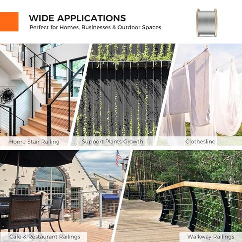 WAYSKA 1/8 "كابل من الفولاذ المقاوم للصدأ بطول 1000 قدم، T316 كابل سلكي من الدرجة البحرية مع قاطع لسور سطح السفينة، وسياج الشرفة، والدرابزينات، وبناء 1 × 19 ضفيرة in Kuwait