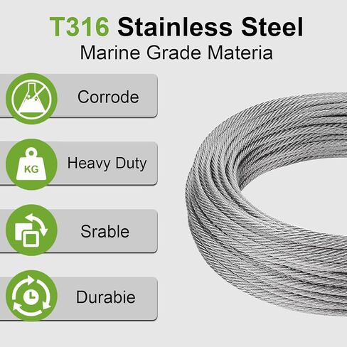 String Light Hanging Suspension Kit,Outdoor Light Guide Wire， Includ 150 FT Vinyl CoatedNylon-Coated Stainless Steel Wire Rope Cable,Turnbuckle and Hooks,Use Manual in Saudi Arabia