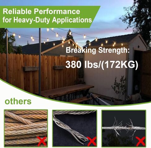String Light Hanging Suspension Kit,Outdoor Light Guide Wire， Includ 150 FT Vinyl CoatedNylon-Coated Stainless Steel Wire Rope Cable,Turnbuckle and Hooks,Use Manual in Saudi Arabia