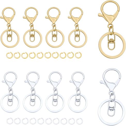 20sets Golden Lobster Claw Clasps Hook with Flat Split Keychain Ring with Double Ended Swivel Hook and 50Pcs Open Jump Ring for DIY Craft Jewelry Making in Saudi Arabia
