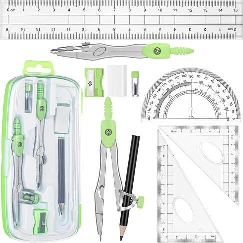 Zonon Math Geometry Set 10 PCS Supplies student with shatterproof Storage Box ، ويشمل الحكام المنقوض برفع القلم الرصاص قلم رصاص للقلم المحو لصياغة ورسومات (أسود) in Saudi Arabia