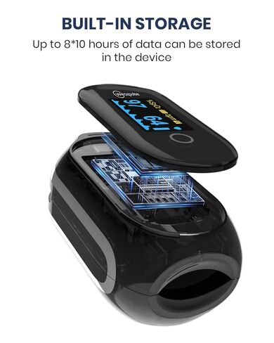 مقياس التأكسج النبضي القابل لإعادة الشحن بطرف الإصبع - جهاز مراقبة تشبع الأكسجين في الدم المستمر، وتتبع SpO2 ومعدل النبض، ومقياس التأكسج النبضي بالإصبع O2، وميزات تقرير التطبيق مع بلوتوث، وصفارة مخصصة in Kuwait