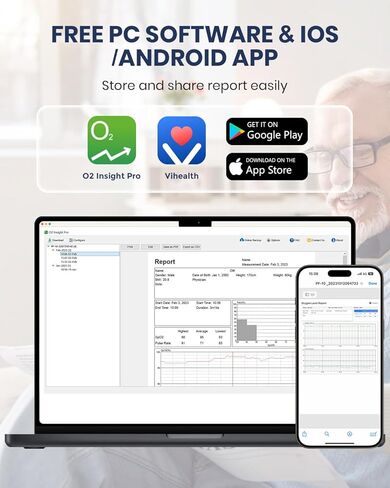 مقياس التأكسج النبضي القابل لإعادة الشحن بطرف الإصبع - جهاز مراقبة تشبع الأكسجين في الدم المستمر، وتتبع SpO2 ومعدل النبض، ومقياس التأكسج النبضي بالإصبع O2، وميزات تقرير التطبيق مع بلوتوث، وصفارة مخصصة in Kuwait
