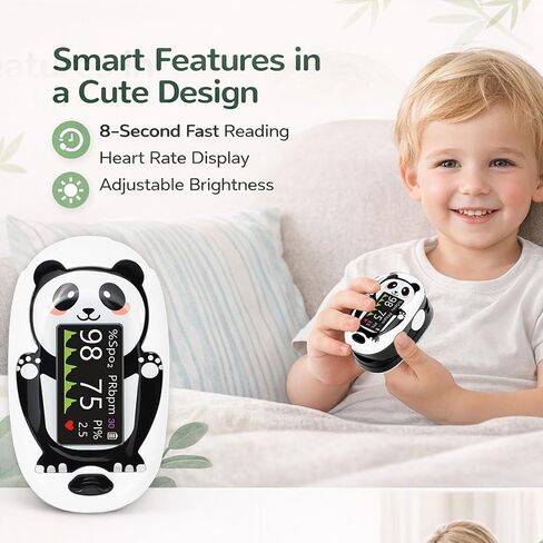 Pediatric Pulse Oximeter for Kids 2+, Panda Design Fingertip Oxygen Monitor with Digital Display for Heart Rate and SpO2 Monitoring in Saudi Arabia