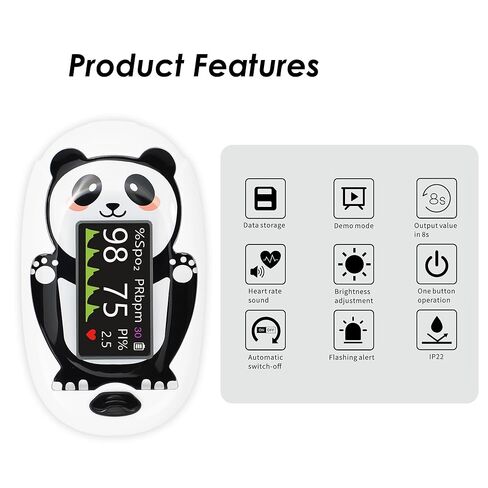 Pediatric Pulse Oximeter for Kids 2+, Panda Design Fingertip Oxygen Monitor with Digital Display for Heart Rate and SpO2 Monitoring in Saudi Arabia