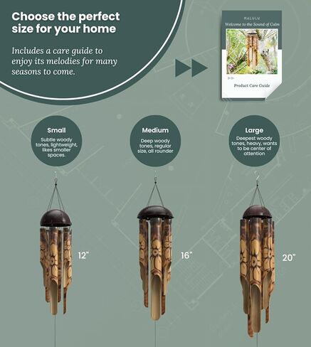 Nalulu ريفي دقات الرياح الخيزران - خارج الهواء الطلق دقات الرياح الخشبية، متوسطة، تصميم الأزهار المحروقة مع تاج جوز الهند، مصنوعة يدويا مع نغمات عميقة مهدئة، ديكور المنزل هدية مثالية له ولها in Saudi Arabia