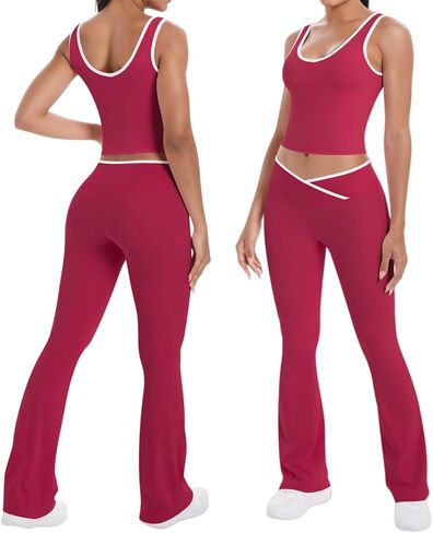 المرأة تجريب مجموعات 2 قطعة مطابقة رياضة اليوغا وتتسابق Colorblock كروس مضيئة طماق رياضي قطع علوية بدون أكمام in Saudi Arabia