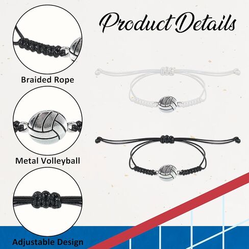 12pcs Volleyball Braided Sports Bracelets, Adjustable Volleyball Jewelry Softball Charm Bracelet Inspirational Wristbands Volleyball Team Gift for Fans Men Women Teen Adults in Saudi Arabia