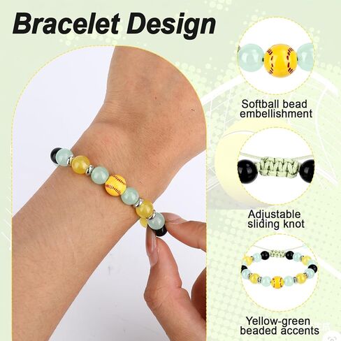 12 Sets Softball Bracelets, Sport Adjustable Softball Beads Charm Bracelets with Inspirational Card, Gifts Trendy Stuff Goodie Bag Stuffers, Softball Gifts for Christmas Birthday Festival in Kuwait