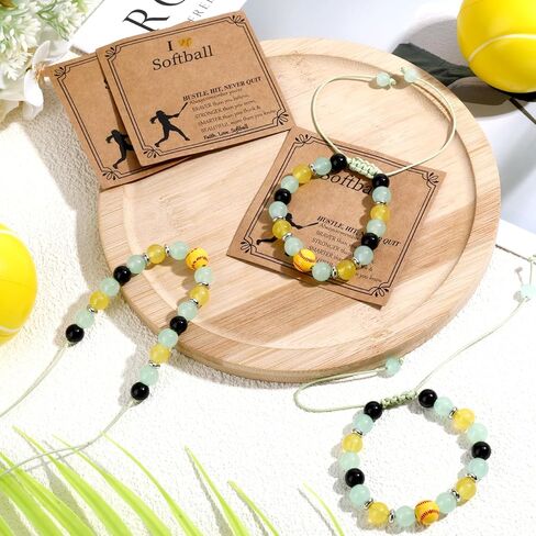 12 Sets Softball Bracelets, Sport Adjustable Softball Beads Charm Bracelets with Inspirational Card, Gifts Trendy Stuff Goodie Bag Stuffers, Softball Gifts for Christmas Birthday Festival in Kuwait