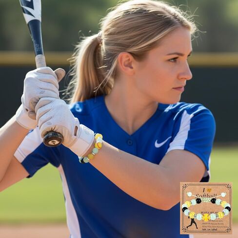 12 Sets Softball Bracelets, Sport Adjustable Softball Beads Charm Bracelets with Inspirational Card, Gifts Trendy Stuff Goodie Bag Stuffers, Softball Gifts for Christmas Birthday Festival in Kuwait
