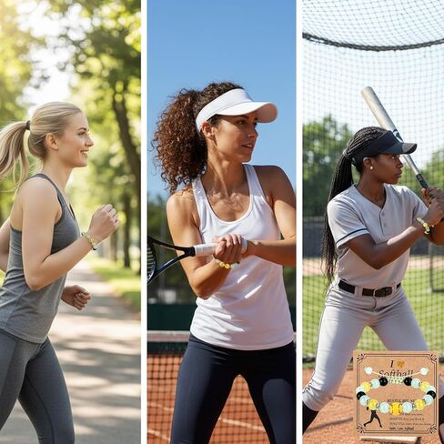 12 Sets Softball Bracelets, Sport Adjustable Softball Beads Charm Bracelets with Inspirational Card, Gifts Trendy Stuff Goodie Bag Stuffers, Softball Gifts for Christmas Birthday Festival in Kuwait