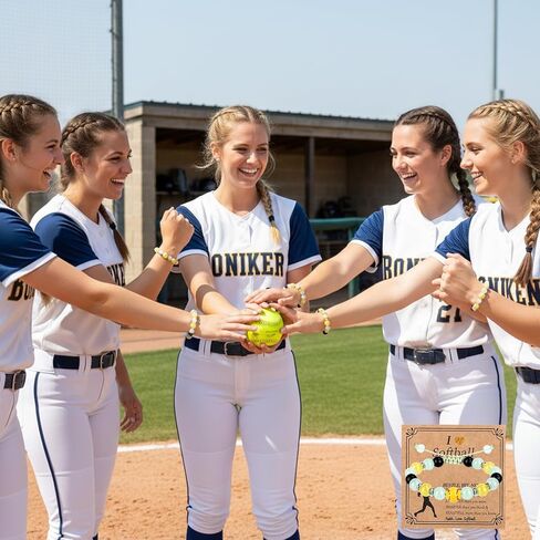 12 Sets Softball Bracelets, Sport Adjustable Softball Beads Charm Bracelets with Inspirational Card, Gifts Trendy Stuff Goodie Bag Stuffers, Softball Gifts for Christmas Birthday Festival in Kuwait