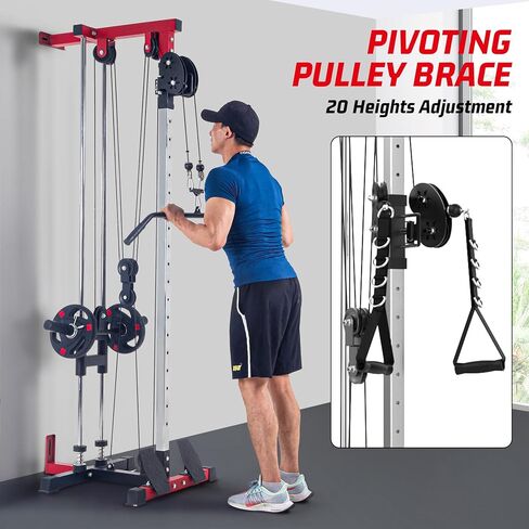 LAT Pull Down Machines, 20-Position Wall Mount Cable Machine, Dual Pulley Cable Machine, Pulldown & Low Row Dual Station System with Accessories for Cable Crossover, Row, Chest Press & Leg Exercises | in Saudi Arabia