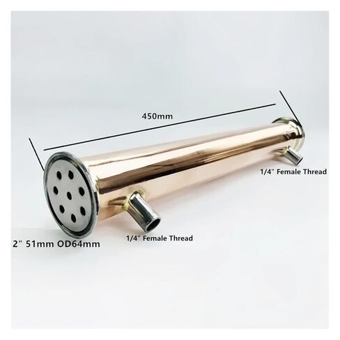 2" 51mm(OD64mm) Copper Distiller Condenser,Reflux,Dephlegmator with 1/4" Female Tread for Homebrewing Distillation,L-400mm/450mm(L-400mm) in Saudi Arabia